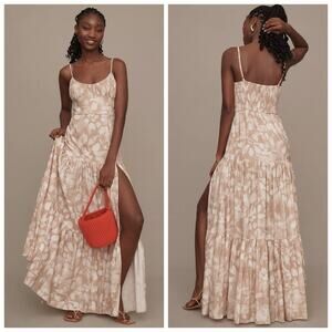 Hutch Anthropologie NEW Aurora Linen Smocked Sleeveless Maxi Dress Brown 14W